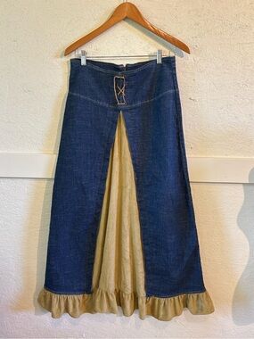 Vintage Y2K Deadstock Denim Suede Boho Maxi Skirt